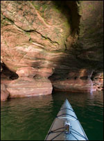 Kayaking into the Sand Island sea caves, Apostle Islands National Lakeshore, Wisconsin, Lake Superior