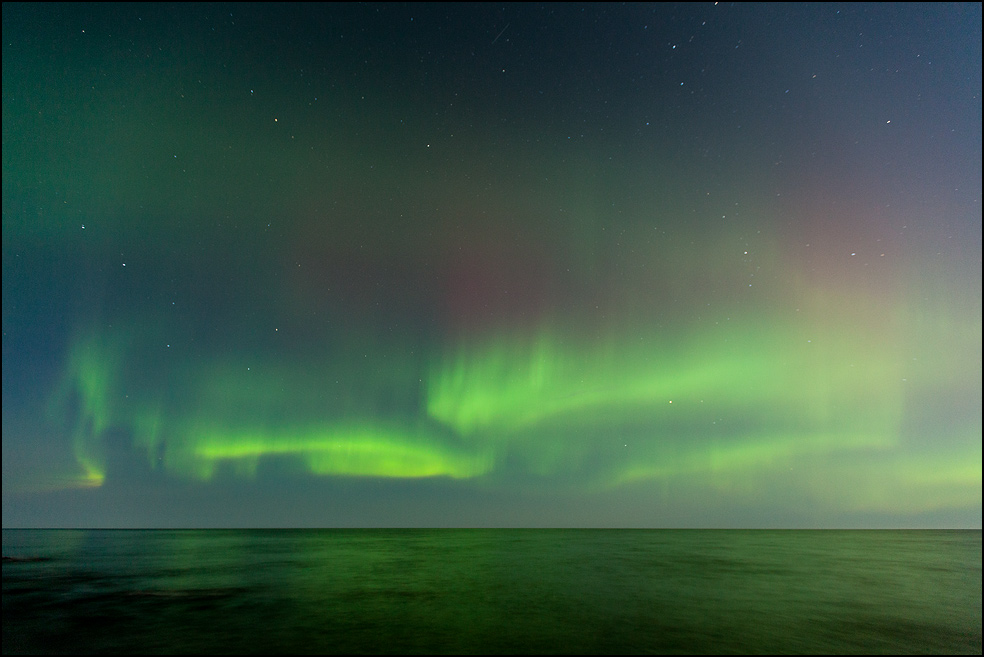 Northern lights over Lake Superior from Union Bay campground, Porcupine Mountains State Park, Upper Michigan