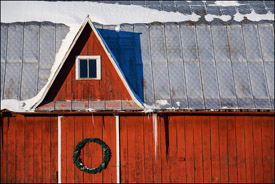 Winter barn with wreath, central Wisconsin