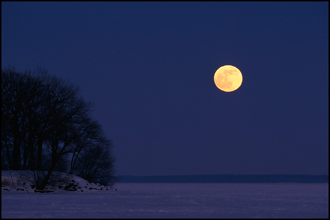 Moonrise over frozen Lake Winnebago